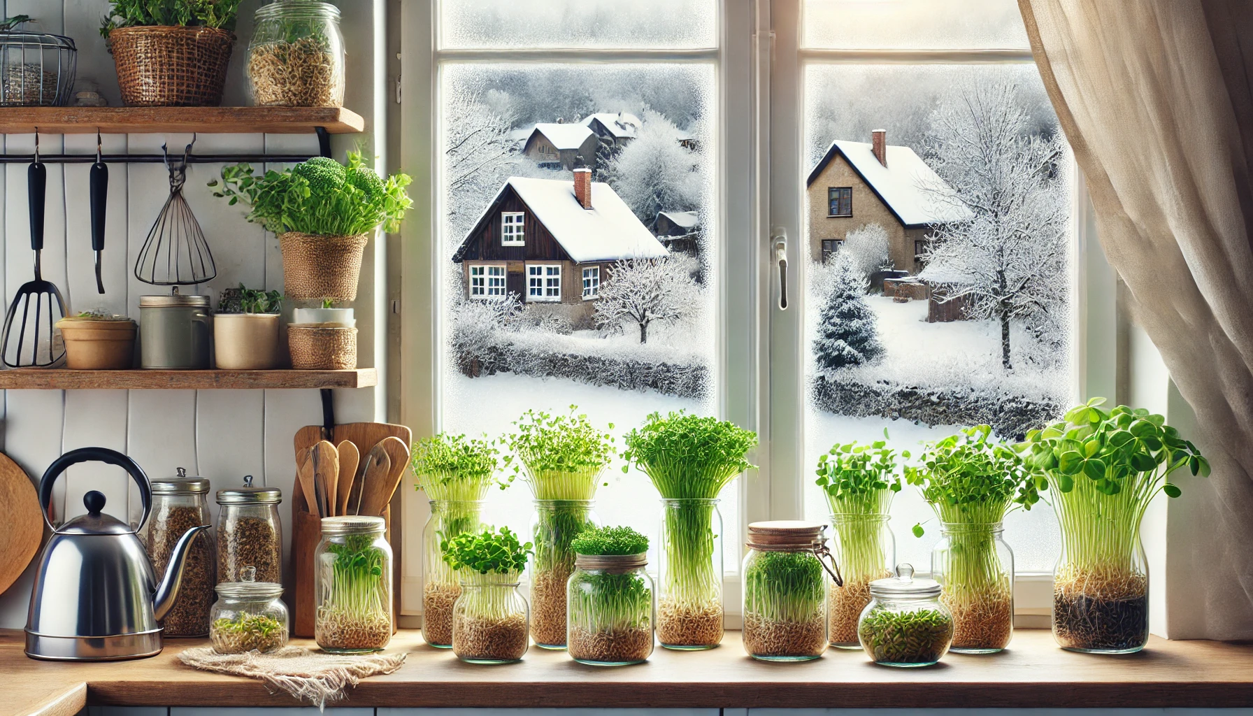 growing sprouts in kitchen window